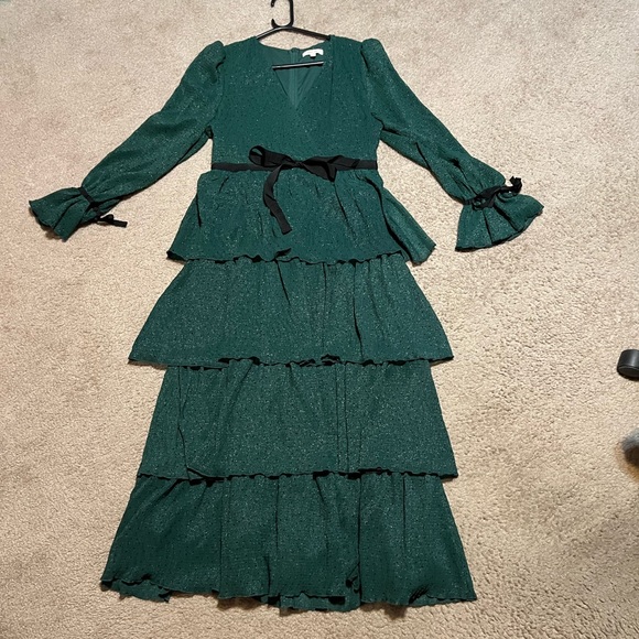 Just Me Emerald Green and Polka Dot tiered Maxi Dress NWOT - Picture 7 of 11